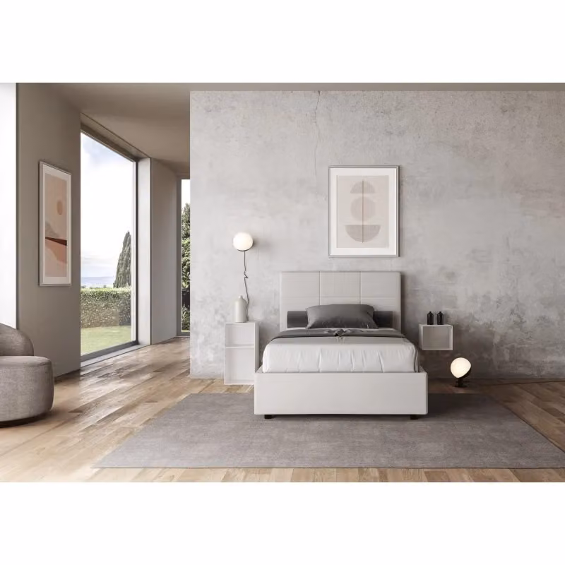 Letto imbottito Mika Ityhome in similpelle bianco con rete, L/P/H: 145 x 210 x 122 cm – 2