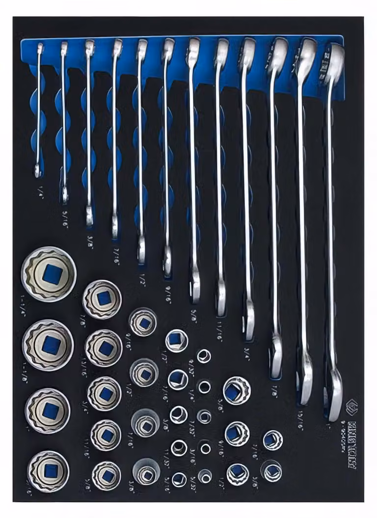 KING TONY: Modulo in schiuma + PP, 40 pezzi. Chiavi combinate in pollici, misure 1/2" e 1/4", per