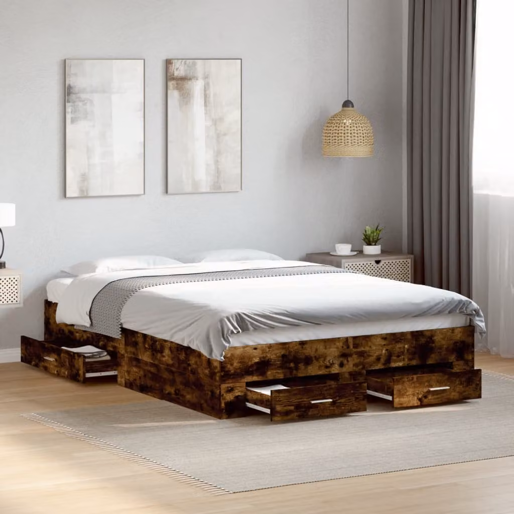 Giroletto con cassetti vidaXL in legno Rovere Fumo, L/P/H: 120 x 200 x 32 cm – 1