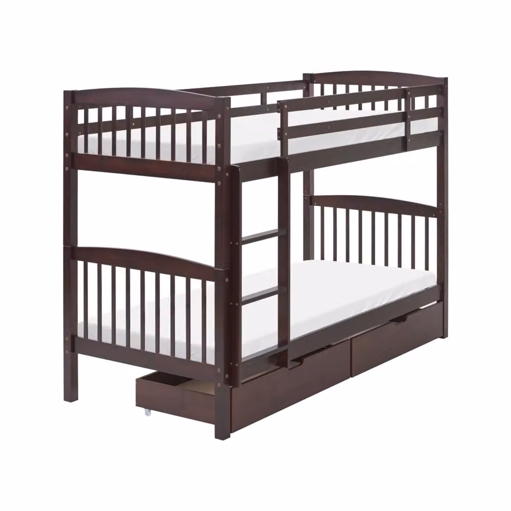 Letto a castello Beliani in legno di pino marrone con cassetti per cameretta bambini L/P/H: 210 x 90 x 150 cm – 2