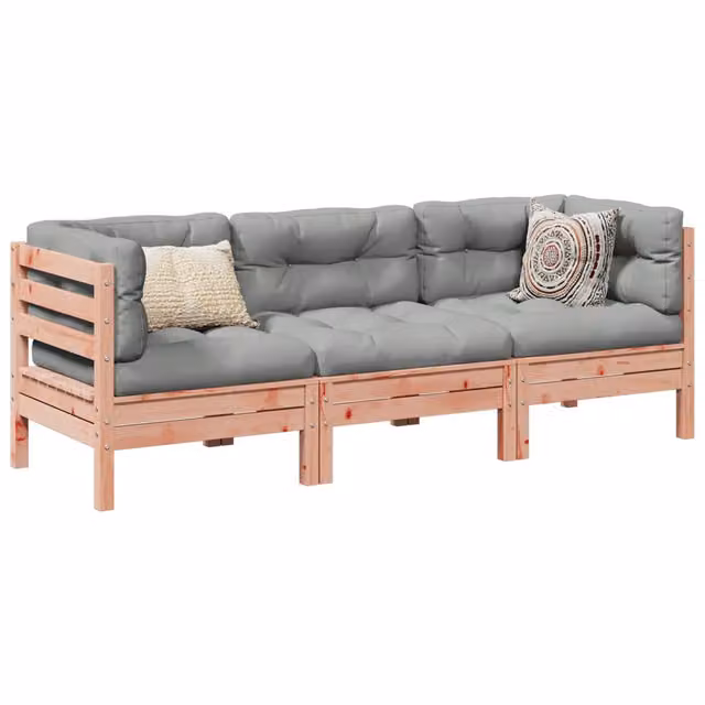 Set Divani Giardino 3 pz Cuscini Legno Massello Abete Douglas 3299273
