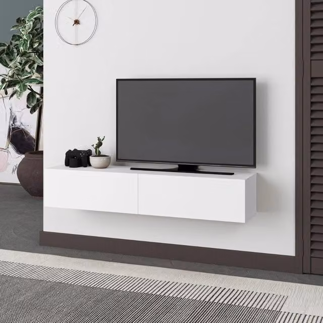 Mobile TV sospeso moderno Giordanoshop in MDF bianco L: 135 cm, P: 31,7 cm, H: 25 cm