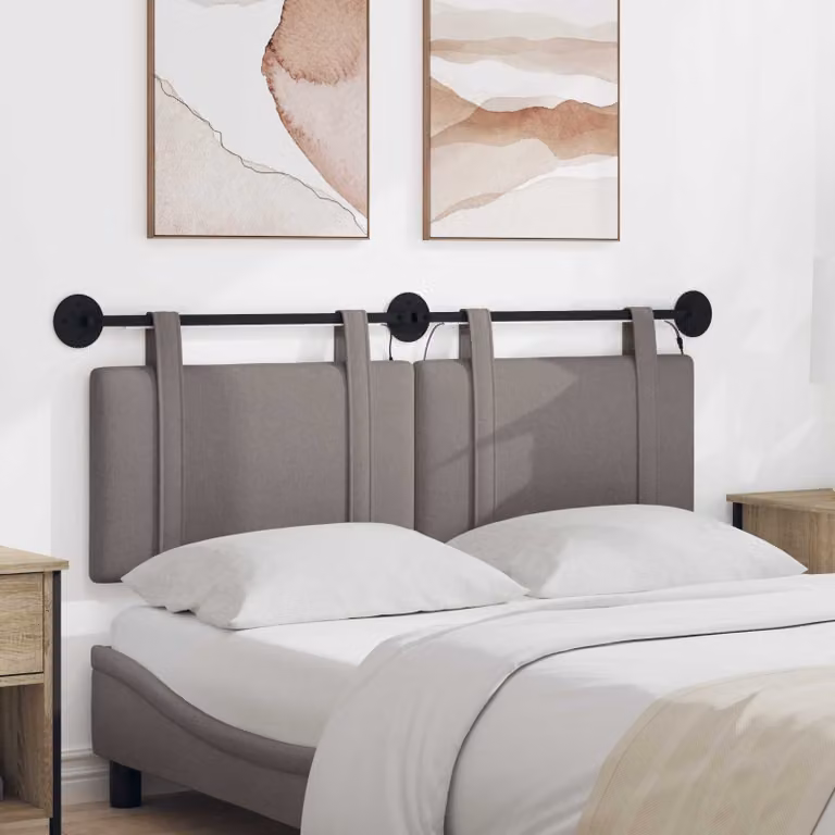 Testiera da letto sospesa vidaXL in tessuto beige con illuminazione integrata e pannello imbottito, L: 130 cm, H: 55 cm, P: 5 cm