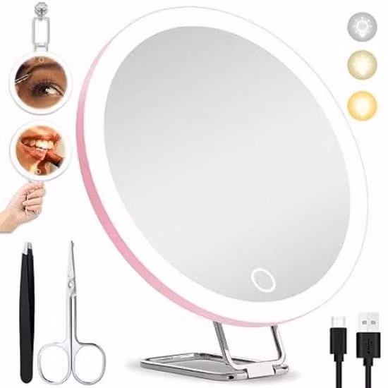 Specchio da trucco con ingrandimento 10x, ventosa per il fissaggio, diametro 15 cm, multifunzionale, ideale per uso domestico, saloni di bellezza e viaggi, colore rosa
