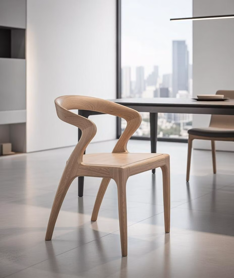 Comoda sedia in legno con schienale ricurvo e braccioli