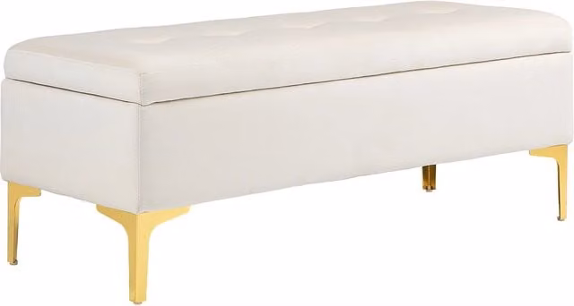 Panca contenitore imbottita, effetto velluto, gambe in metallo, panca da letto per soggiorno, camera da letto, corridoio, 120 x 44 x 44,5 cm, beige