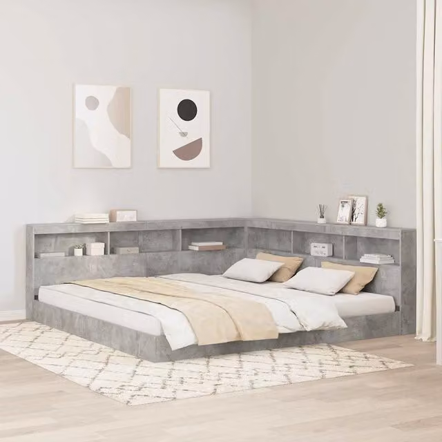 Testata letto con contenitore e porta USB vidaXL, Grigio, L: 217,5 cm x H: 76,5 cm x P: 19,9 cm