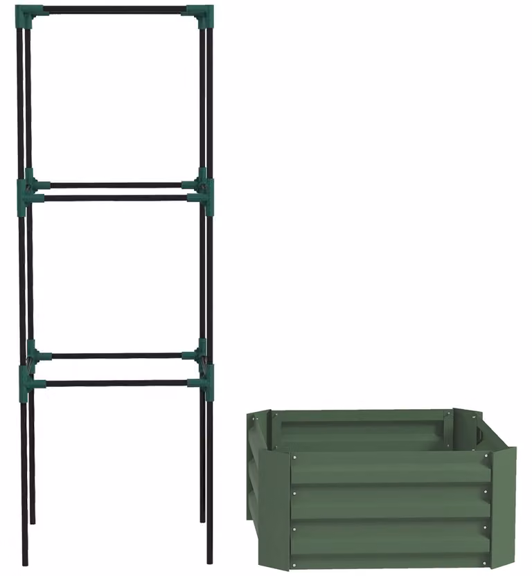 Fioriera rialzata con pergola - Acciaio zincato - 61x61x140 cm