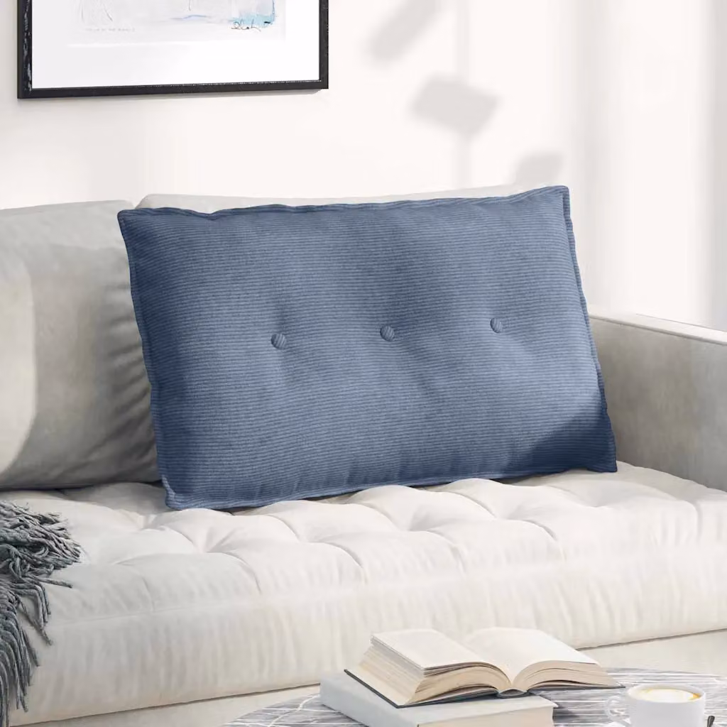 Cuscino per la schiena vidaXL in tessuto di velluto a coste blu, L 80 cm x P 50 cm x H 19 cm