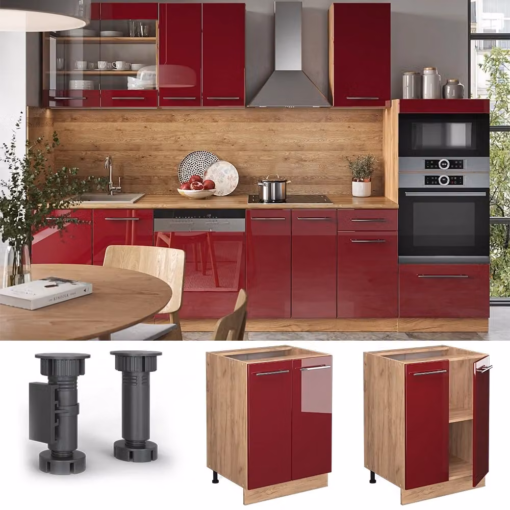 Mobiletto base cucina Fame-Line Vicco bordeaux lucido e rovere dorato L: 60 cm – 2