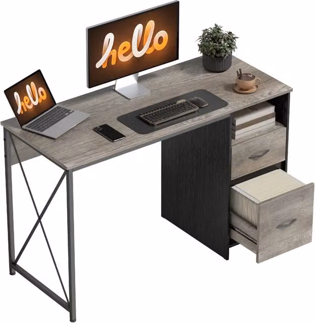Scrivania per Computer Industriale Xylo Grigio con Cassetti L/P: 120 x 50 cm