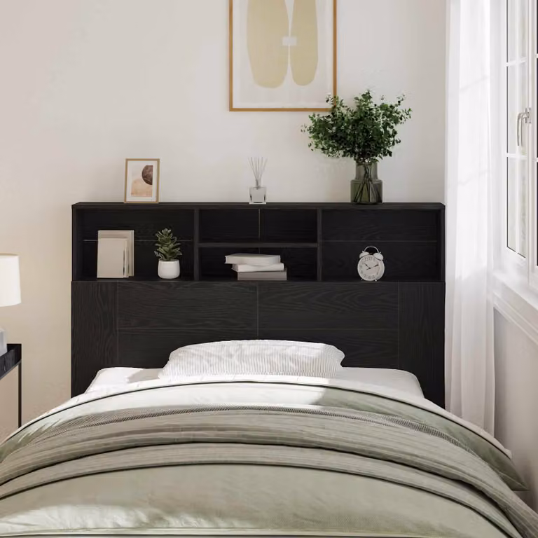 Testata del letto moderna vidaXL in legno ingegnerizzato nero con ripiano integrato L: 140 cm, H: 103,5 cm, P: 20,85 cm