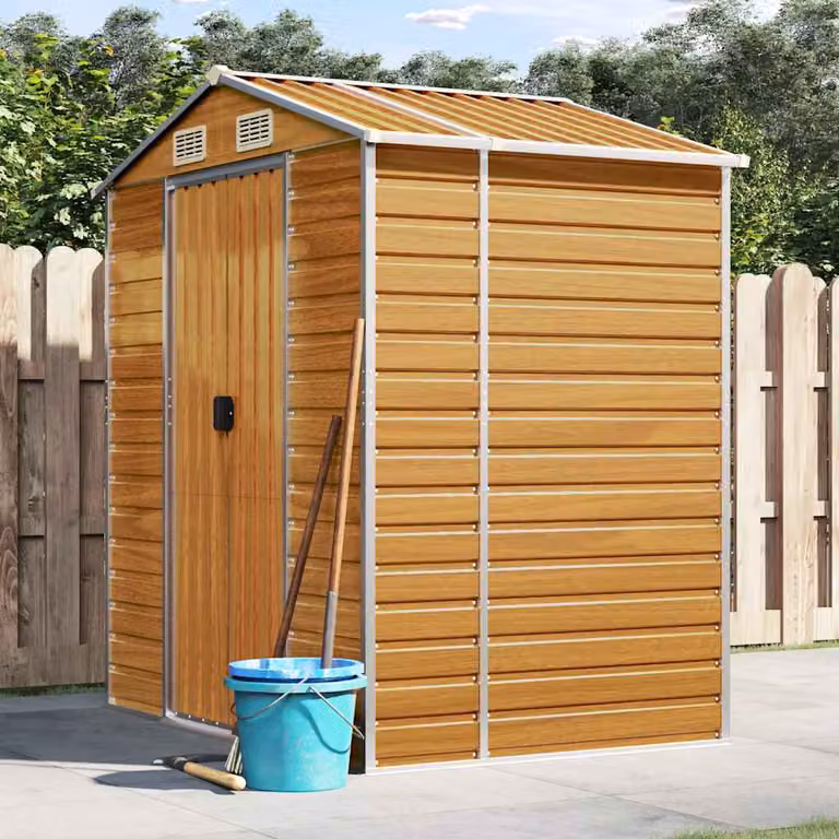 Capanno da giardino vidaXL in acciaio zincato marrone chiaro L 191 x P 130 x H 198 cm