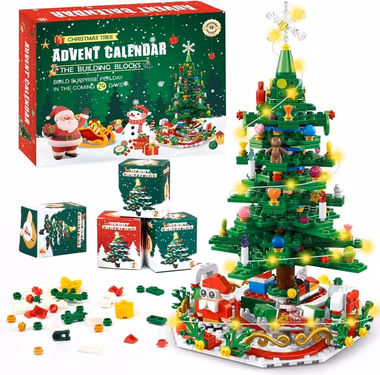 Calendario dell'Avvento 2024 Bambini Albero di Natale costruzione giocattolo LED 701 Pz