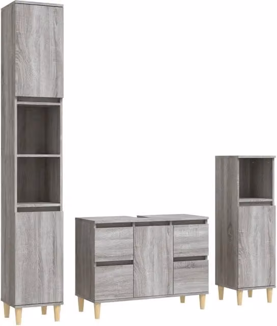 Set Mobili da Bagno | Armadio da bagno 3 pz Grigio Sonoma in Legno Multistrato