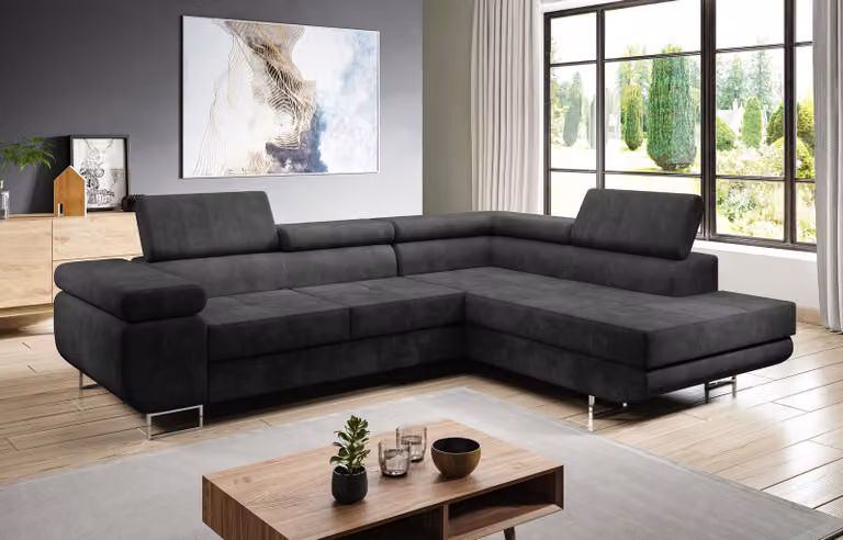AX LIVING divano a L Kanya grigio 275 cm con funzione letto e contenitore R