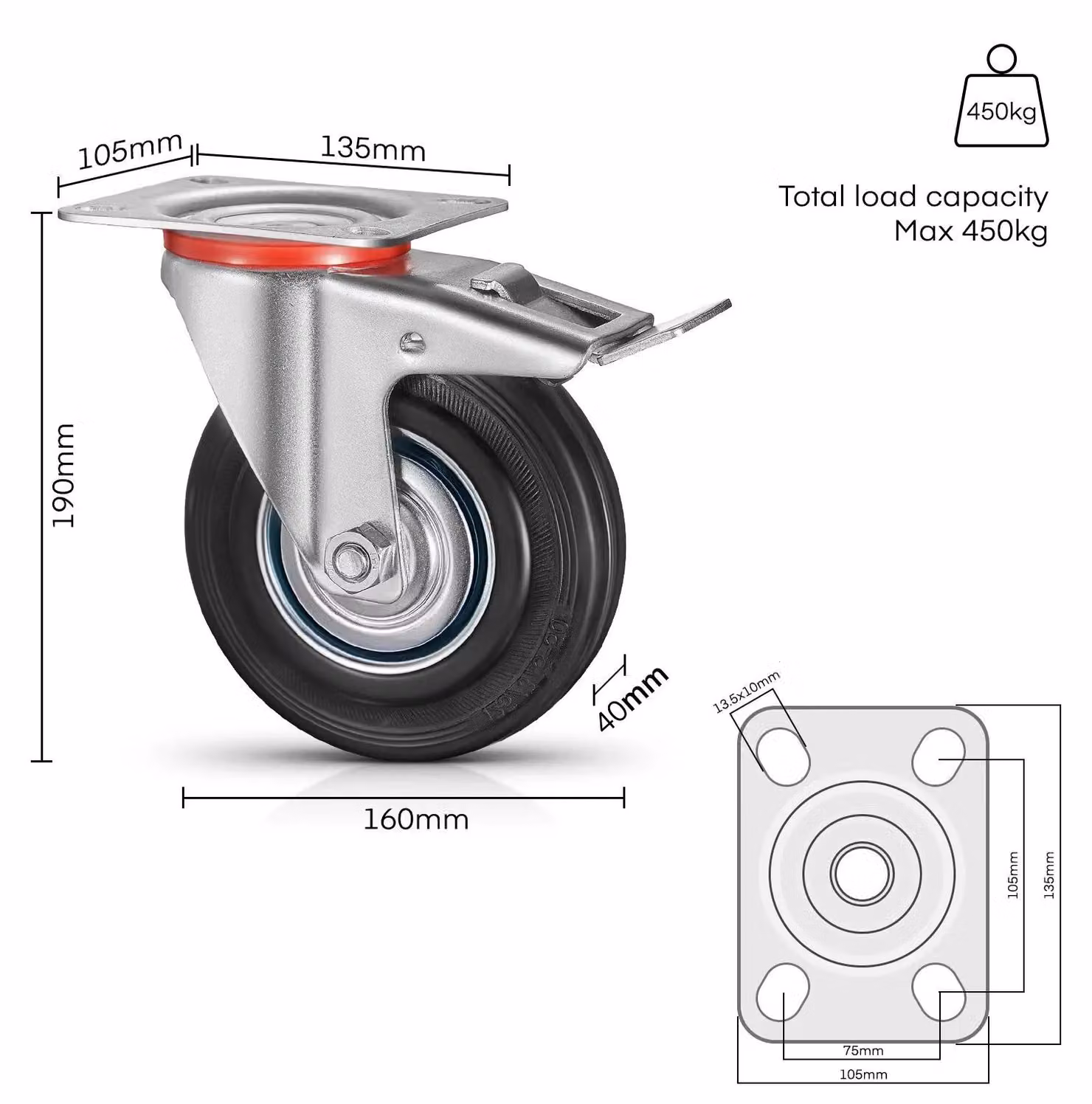 Ruote per il trasporto di mobili - Ruote robuste per carichi pesanti - Set da 4 - 16 cm