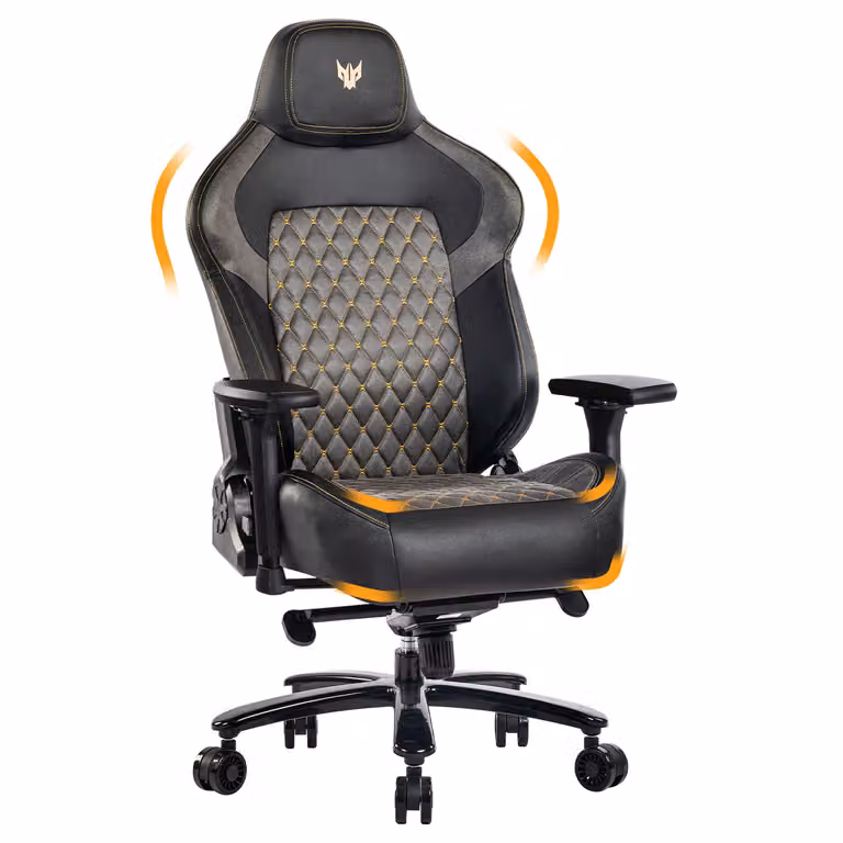 Sedia da gioco 200 kg, poltrona da ufficio con schienale regolabile a 155°, sedia da ufficio con braccioli 4D, meccanismo oscillante e schienale con design ad ala