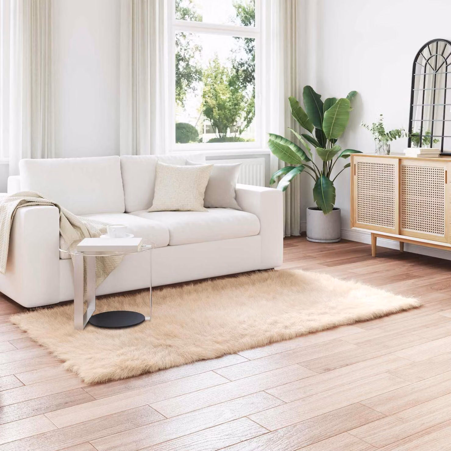 Tappeto in finta pelliccia vidaXL Beige, L 100 x P 200 cm, in poliestere lavabile