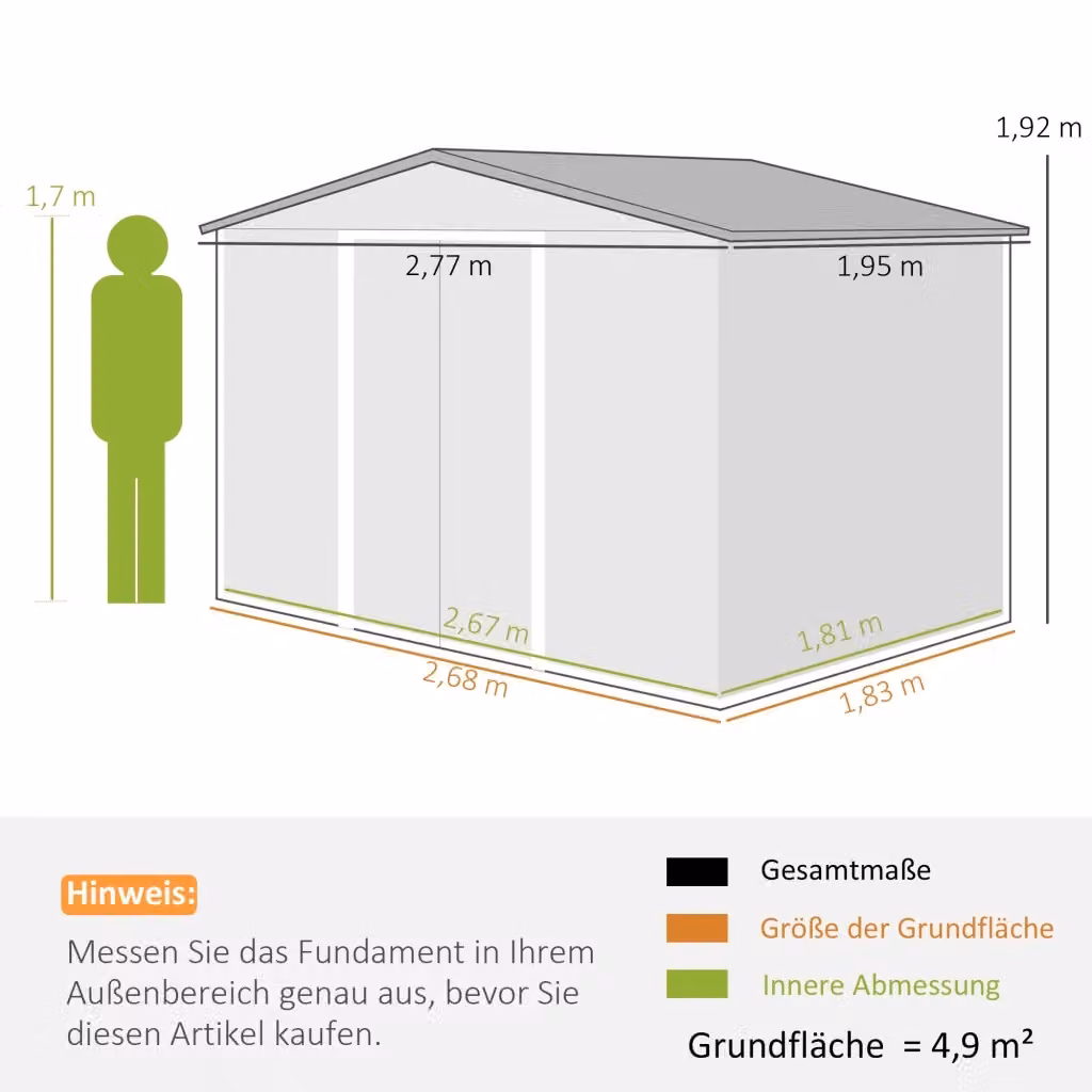 Casetta da giardino WISHDOR in acciaio zincato grigio chiaro con porte scorrevoli, L: 277 cm, P: 195 cm, H: 192 cm – 2
