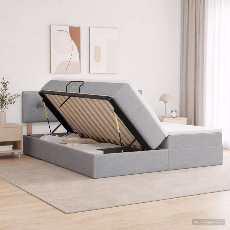 vidaXL Letto con Contenitore Moderno in Pelle Sintetica Grigio Chiaro L/P/H: 180 x 200 x 88 cm