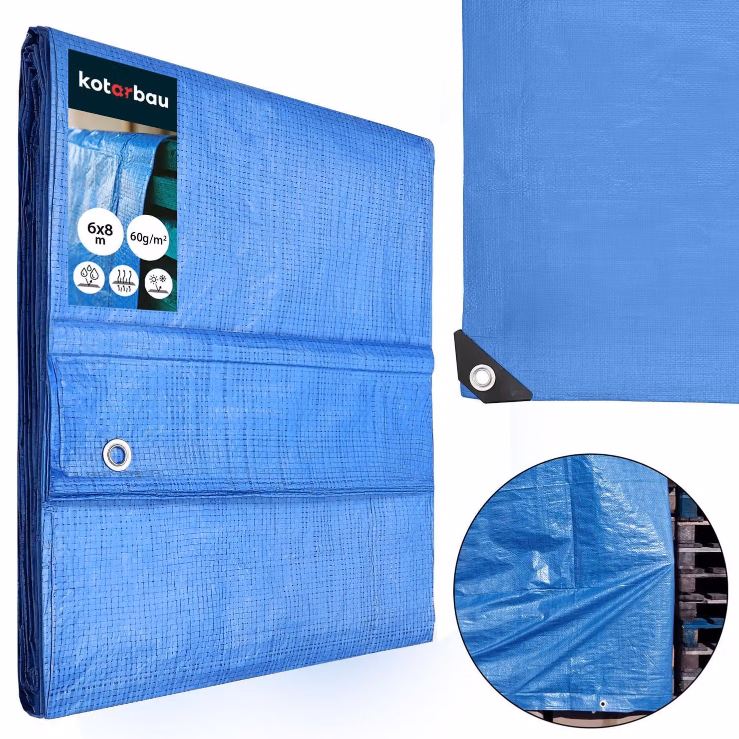 KOTARBAU® Telo Impermeabile Esterno Polietilene 6x8 m Blu 60 g/m² Telo Sotto Piscina Fuori Terra Telo Impermeabile