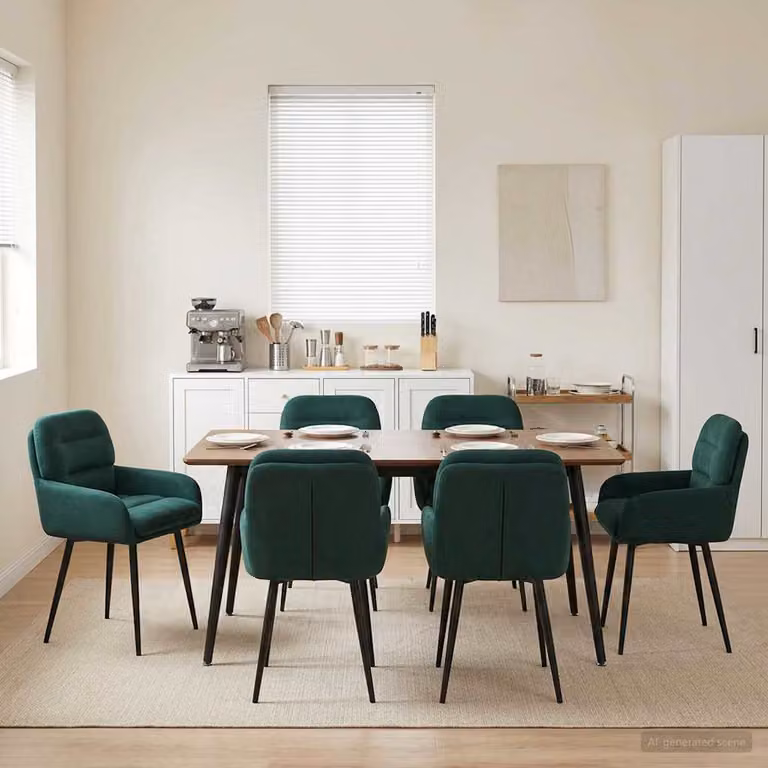 Set di 6 sedie da pranzo vidaXL in velluto verde scuro con struttura in metallo, L/P/H: 59 x 59,5 x 90 cm