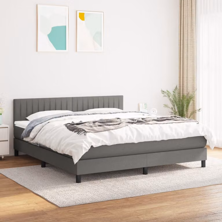 Giroletto a molle con materasso ibrido vidaXL in tessuto grigio e bianco L/P/H: 160 x 200 x 88 cm