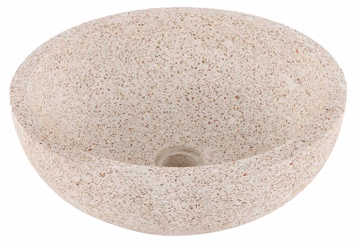Lavabo da appoggio da 40 cm - Lavabo in terrazzo marrone-beige - Lavabo rotondo - per piano lavabo - Ø 40 cm, altezza 15 cm