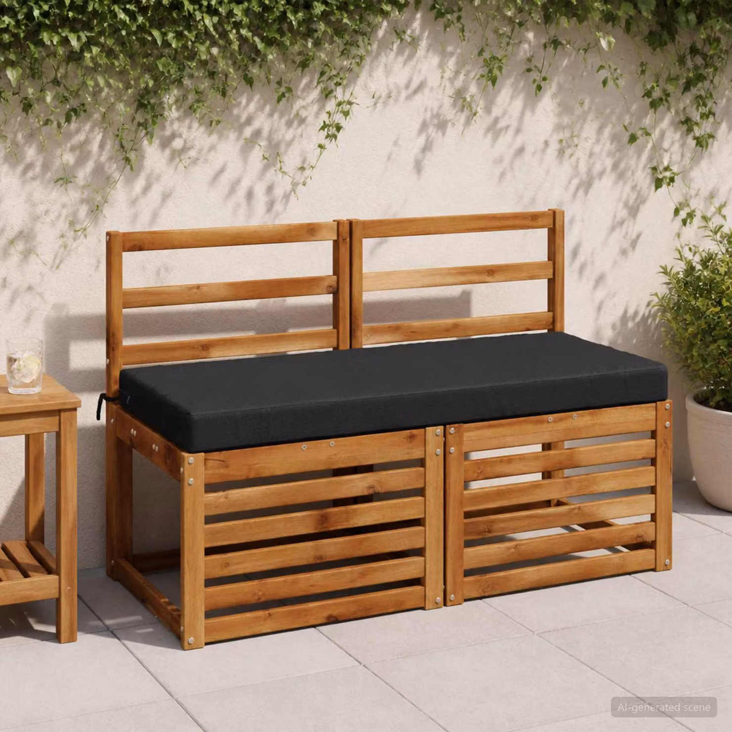 Set di 2 cuscini per panchina vidaXL SOEST in poliestere nero con rivestimento rimovibile e resistente ai raggi UV