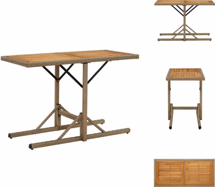 vidaXL Tavolo da giardino beige in legno massiccio di acacia e poly rattan - Tavoli da giardino