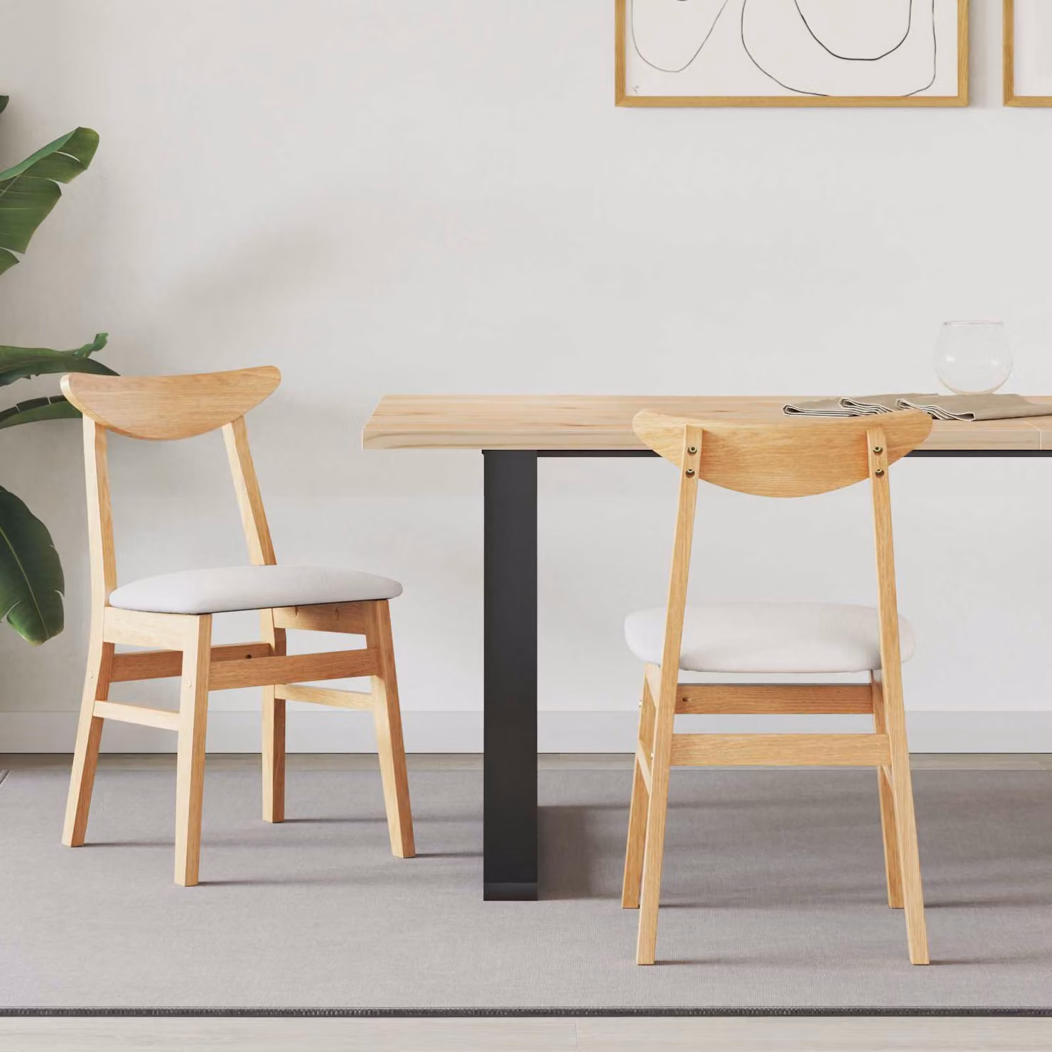 Set di 2 sedie da pranzo moderne vidaXL in legno di gomma naturale per cucina e sala da pranzo