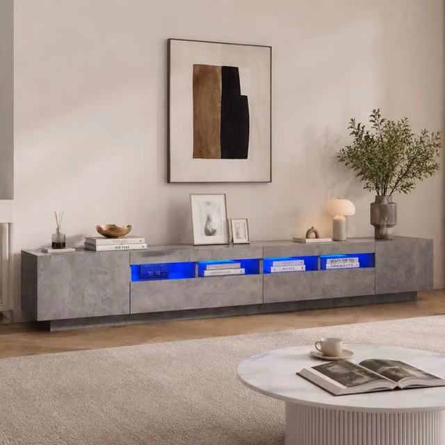 TV Cabinet With LED Lights, Concrete Grey, 260 X 35 X 40 Cm