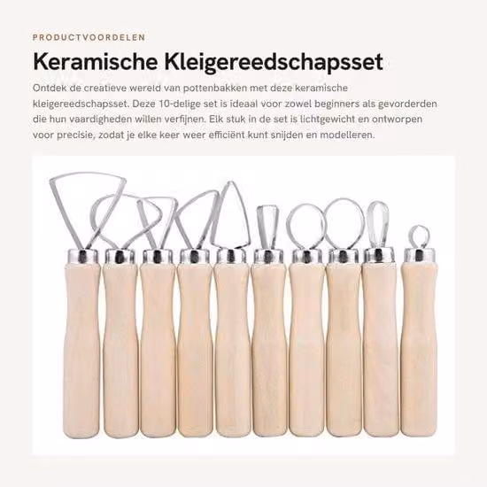 Dailygoods - Set di strumenti per la Vetroceramica, 10 pezzi - Leggero - Professionale/Amatoriale - Precisione - Manici in legno - Utilizzo confortevole - Utensili per ceramisti