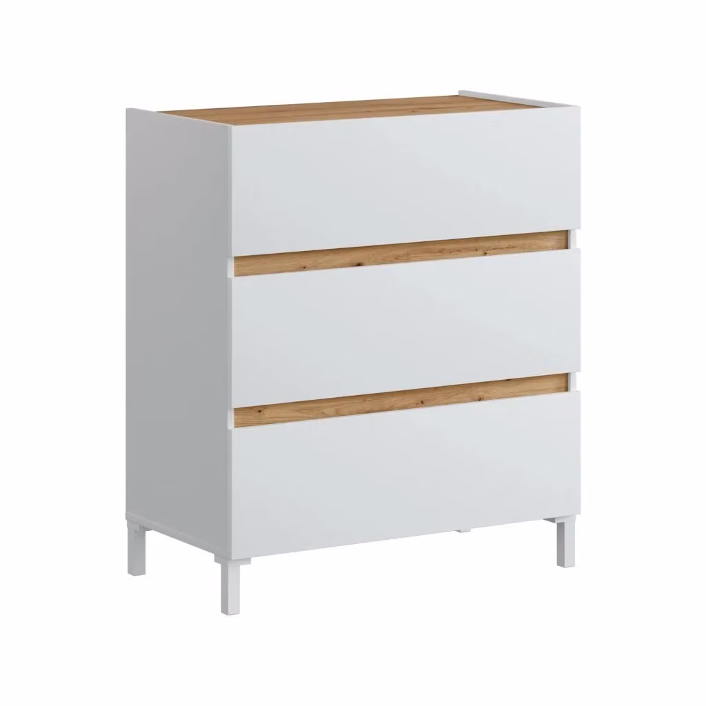 Cassettiera Teddy DMORA per camera da letto e cameretta, mobile con cassetti Bianco e Rovere, L 79 cm x P 41 cm x H 91 cm – 2