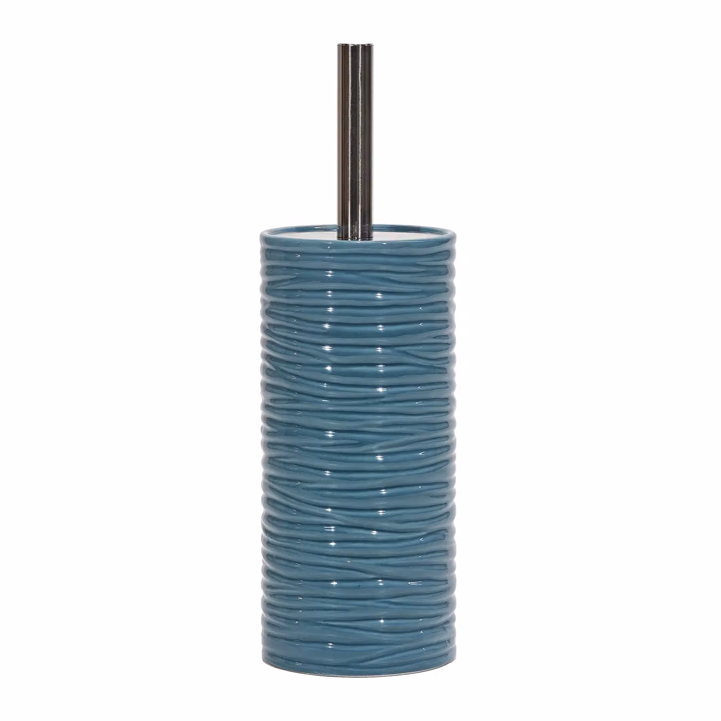 Portascopino con scopino in ceramica blu VESTIAMO CASA con finitura a rilievo effetto ondulato Altezza: 35 cm