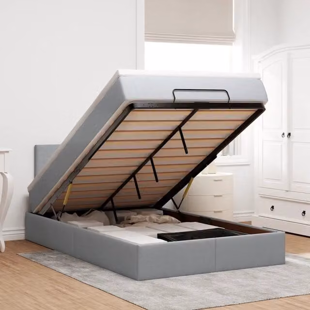 Letto contenitore moderno vidaXL con base a sollevamento, illuminazione sottostante e porta di ricarica USB, Grigio e Bianco, L: 120 cm, P: 200 cm, H: 88 cm