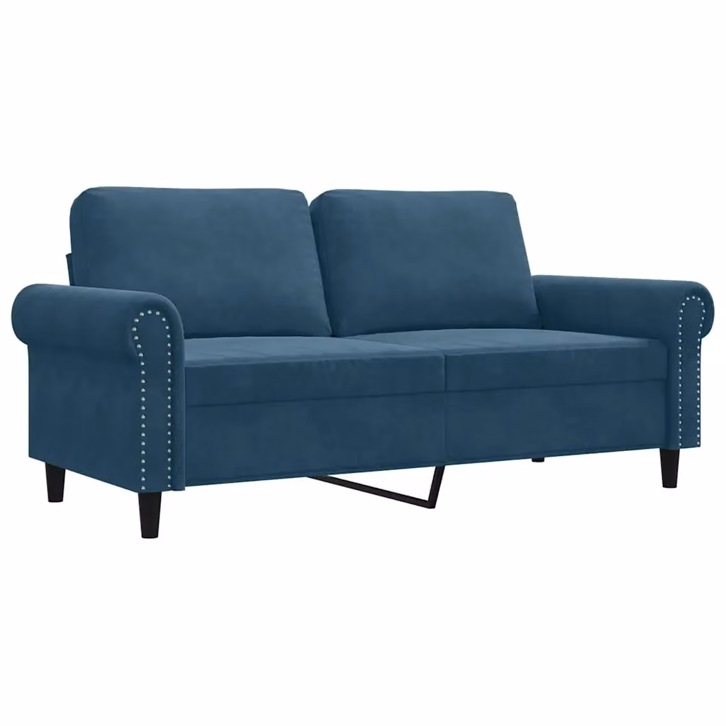 Divano a 2 posti moderno vidaXL in velluto blu con struttura in metallo – 2