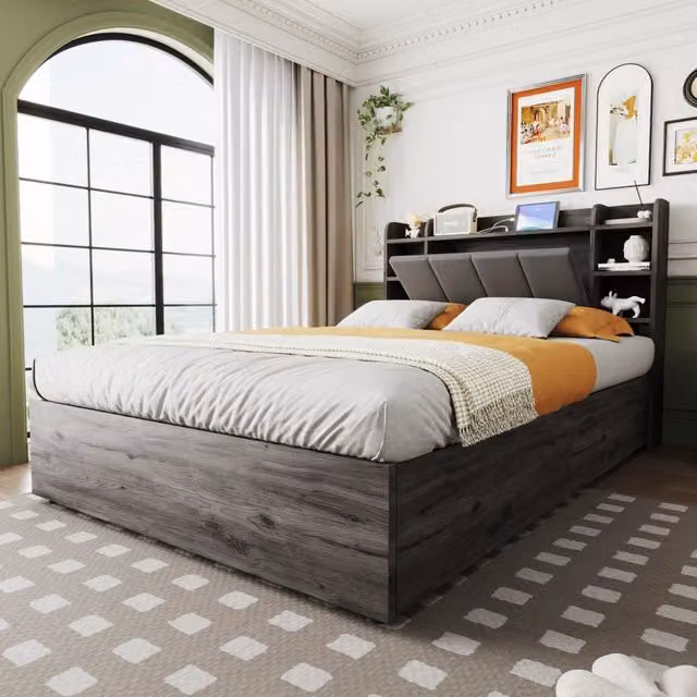 Letto Contenitore REDOM Moderno con Base a Sollevamento, Grigio Opaco, L/P/H: 140 x 200 x 35,6 cm