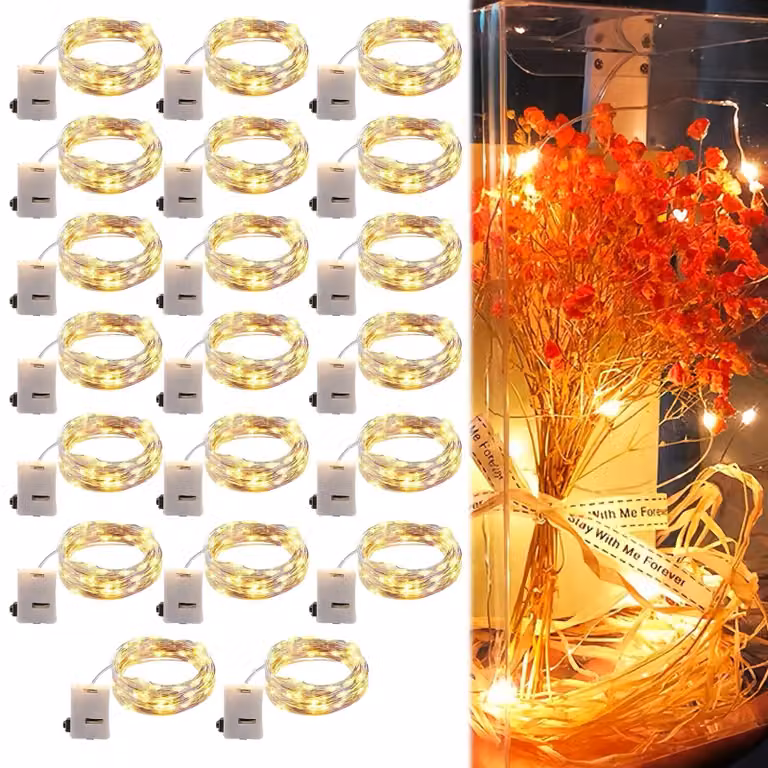 Catena luminosa a LED, 2 metri, 30 micro-LED bianchi caldi, impermeabile, confezione da 20 pezzi