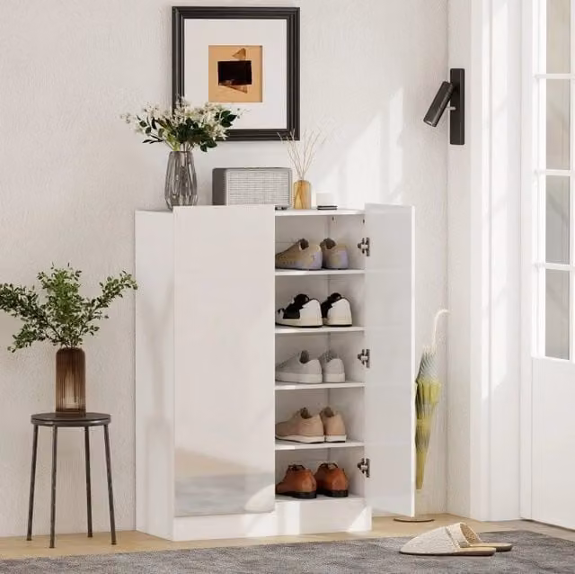 Scarpiera bianca a 5 livelli con ante soft-close e ventilazione