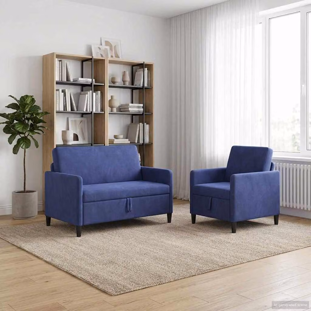 Set di 2 divani moderni vidaXL con contenitore e seduta sollevabile in tessuto blu e nero per il tuo soggiorno