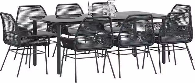 Set da Pranzo da Giardino 9 pz con Cuscini Polyrattan Vetro 3334568