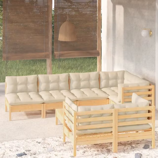 Set Divani da Giardino 8 pz con Cuscini Crema Massello di Pino 3096496