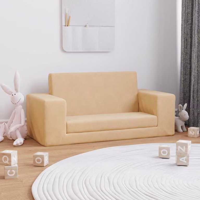 Maison Exclusive - Divano letto per bambini, 2 posti, color crema, in morbido peluche