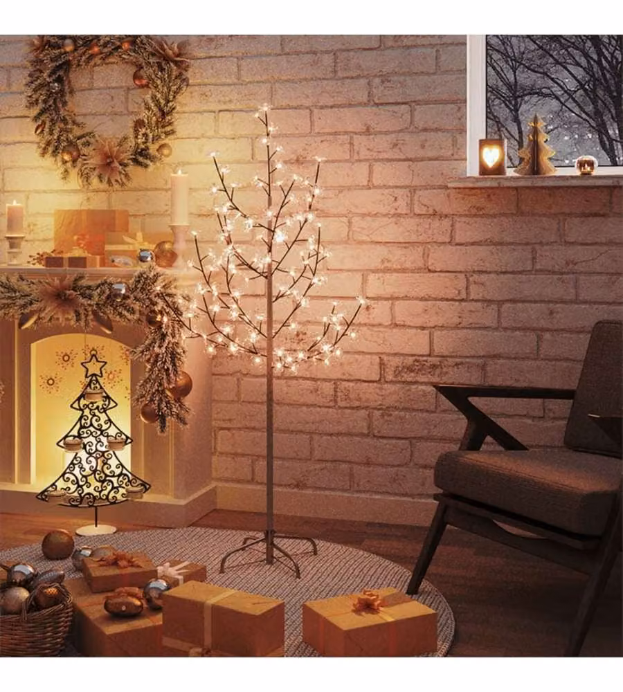 Albero di Ciliegio con 84 LED Bianco Caldo 120 cm