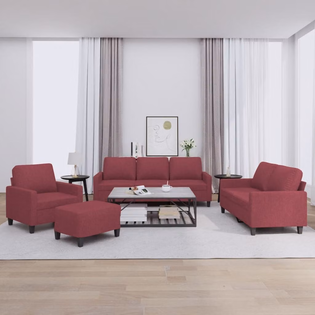 Maison Exclusive - Set divano 4 pezzi con cuscini in tessuto bordeaux
