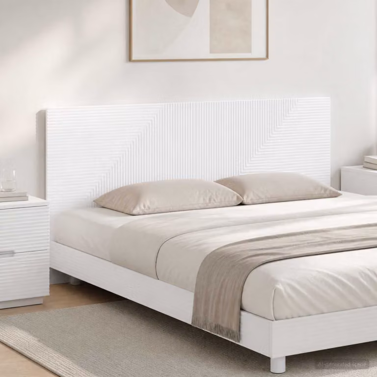 Testiera da muro vidaXL HAARLEM moderna in legno ingegnerizzato bianco lucido con ripiano integrato L: 180 cm, H: 50 cm, P: 15,76 cm