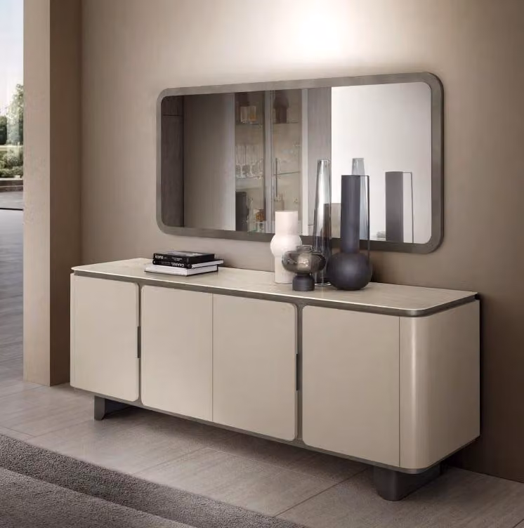 Beiges Modernes Sideboard Luxuriöse Wohnzimmer Anrichte Spiegel