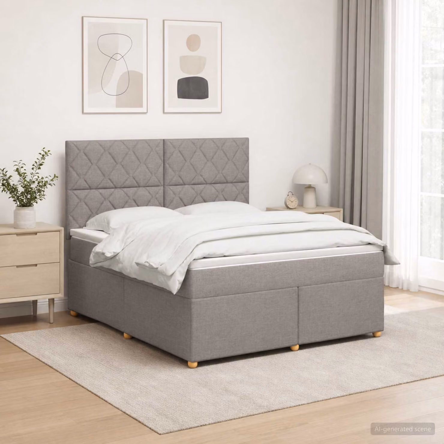 Letto box spring con materasso ibrido vidaXL in tessuto beige e grigio L/P/H: 200 x 140 x 144 cm